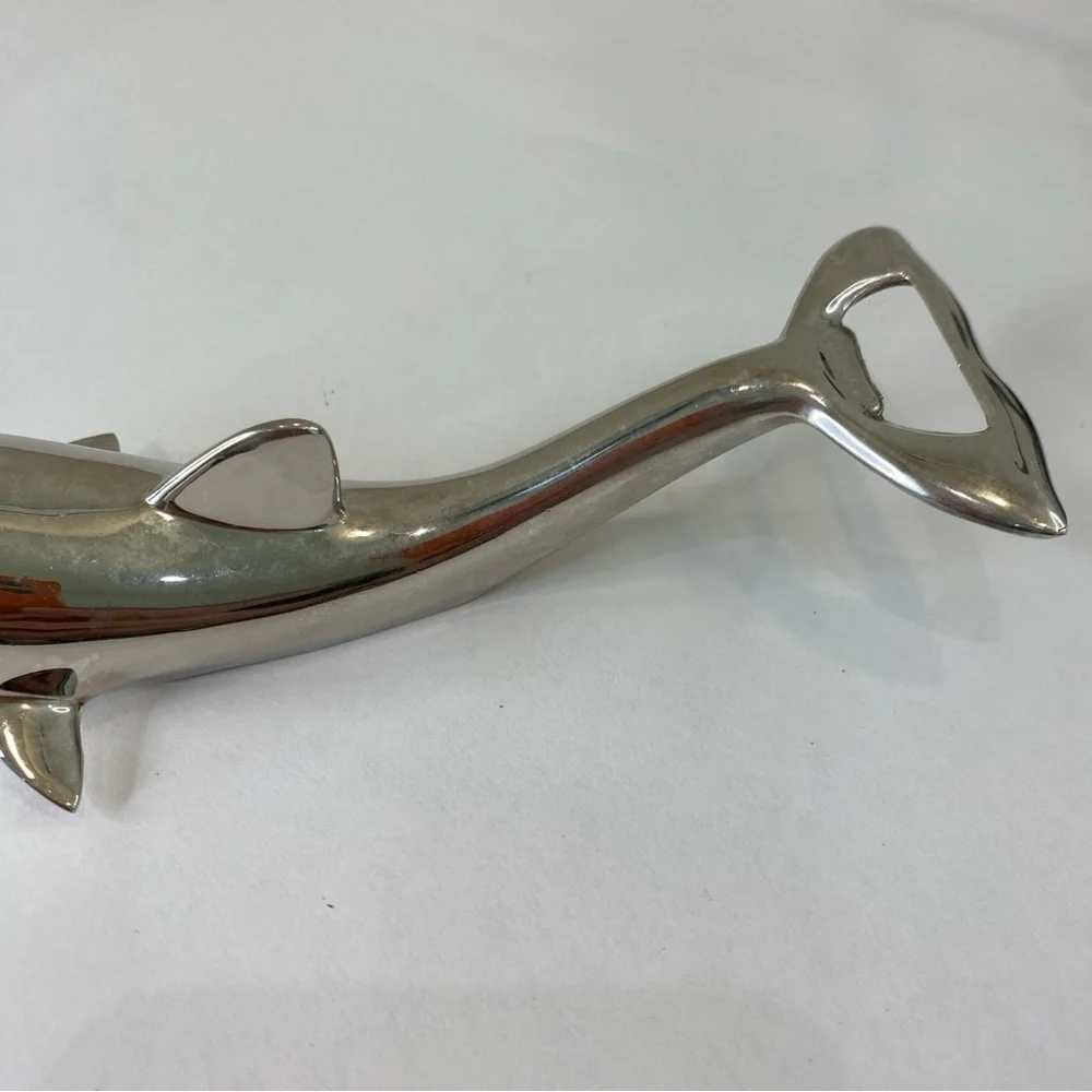 Vintage Barware Silver Tone Metal Dolphin Bottle Opener Coastal Beach-House